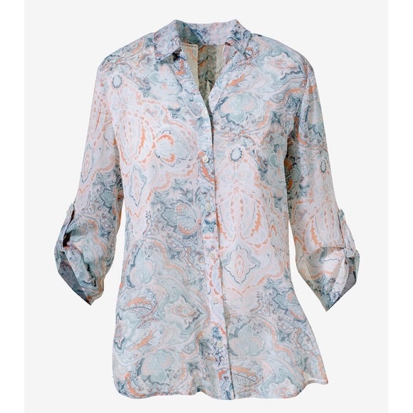 NWOT Chico Blurred Medallion Chiffon Shirt size 1 - Picture 9 of 9